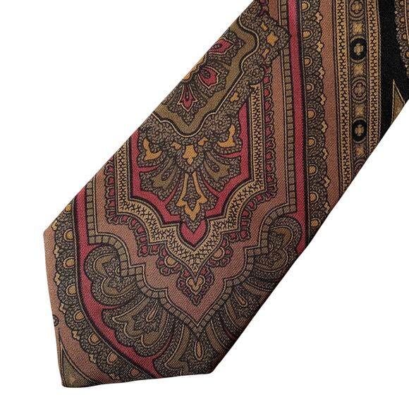Vintage 1970s/1980s Peterborough Row 100% Silk Tie Made in USA Paisley Brown Red - Picture 2 of 8